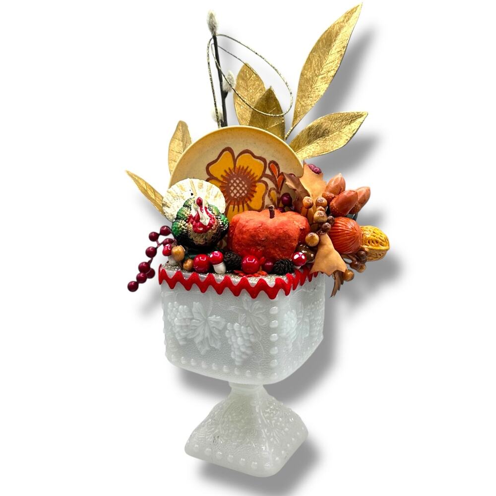 Kitschy Thanksgiving Fall Assemblage Milk Glass Tea Set Blowmold